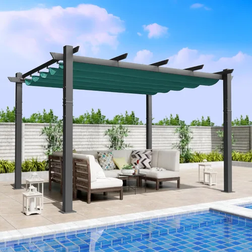 Miniatura 17 de Kozyard Morgan Pérgola Retráctil para Exteriores con Toldo de Sombra para Patio, Refugio de Pérgola de Aluminio para Patio Trasero, Terraza, Jardín