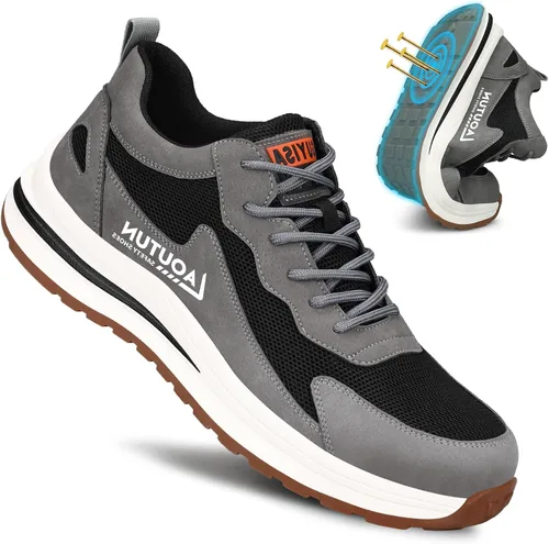 LAoutun Zapatos de punta de acero para hombres y mujeres, zapatos de trabajo de seguridad indestructibles, ligeros, con puntera de acero,
