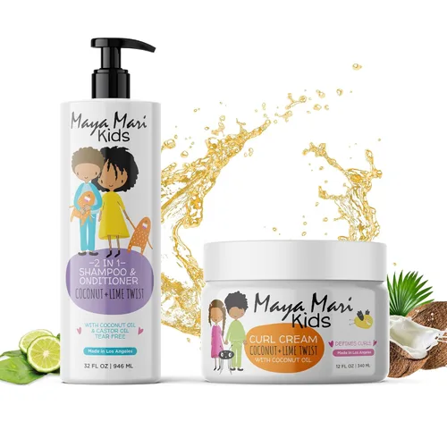 Maya Mari Set de champú y acondicionador y crema para rizos 2 en 1 para productos de cabello rizado, sin desgarros, sin sulfatos, sin crueldad