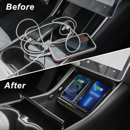 Miniatura 3 de TAPTES Cargador Inalámbrico para Tesla Model 3 2017 2018 2019 2020, Almohadilla de Carga Dual para Teléfonos para Accesorios de Tesla Model 3