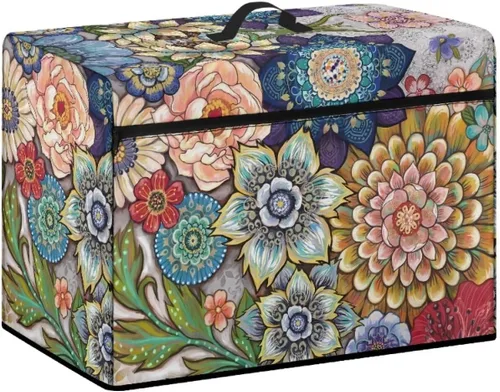 Funda para máquina de coser con estampado floral, estilo bohemio, resistente a las manchas, ligera, impermeable, cubierta antipolvo con bolsillos