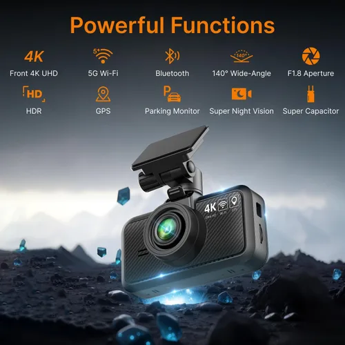 Miniatura 3 de Miofive Cámara de salpicadero delantera – Cámara de salpicadero 4K UHD para coches, Bluetooth incorporado, Wi-Fi de 5G, GPS, pantalla IPS de 3