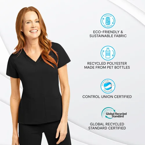 Miniatura 3 de Olive & Co. Camisas médicas para mujer - Black Modern Slim Fit & V-cuello estilo top