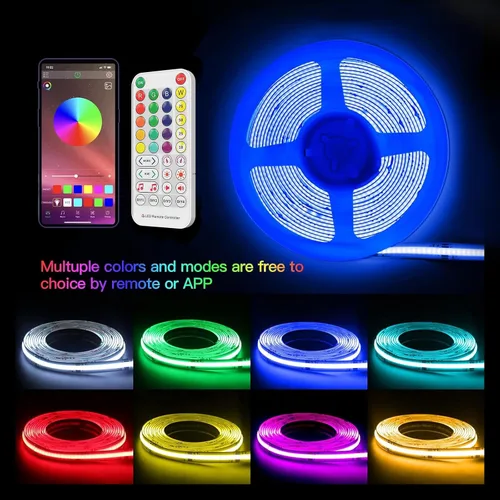 Miniatura 2 de Kit de tiras LED RGB COB, 9.8 pies ultra brillantes (840 LEDs/m) luces LED Bluetooth con control remoto de aplicación inteligente, luces LED