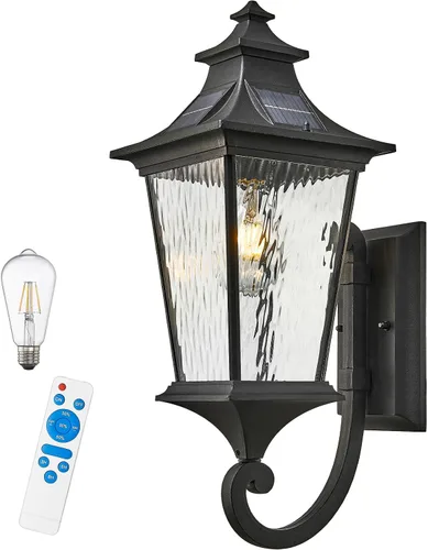 Miniatura 9 de Luz solar para porche frontal exterior con ondulación de agua, hecha a mano, vidrio soldado del atardecer al amanecer, luces solares para Negro