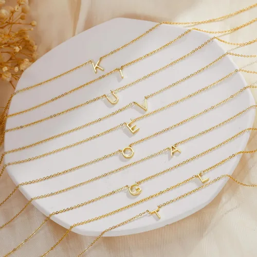 Miniatura 6 de Collar con inicial para mujer, chapado en oro de 14 quilates, delicado collar con dije de inicial, gargantilla simple y a la moda, collar