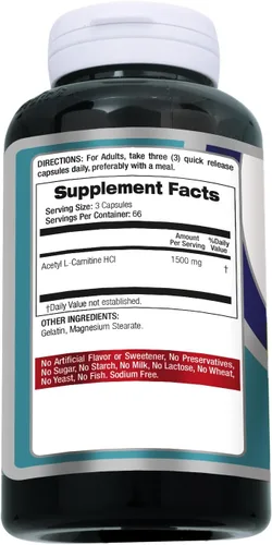 Miniatura 9 de FITO MEDIC'S Suplemento de L-carnitina de laboratorio, fórmula de acetil L-carnitina, 200 cápsulas