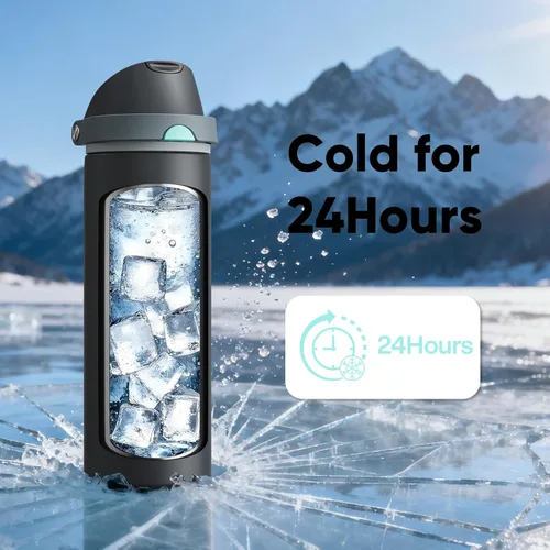 Miniatura 7 de ENCOOL Botella de agua aislada con popote, botella de agua de acero inoxidable con tapa de botón, a prueba de fugas y sin BPA, mantiene el frío Atún