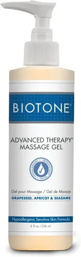 BIOTONE Gel de masaje de terapia avanzada, suave y sedoso sin sensación de aceite, ideal para trabajar, sin aceite de nueces, hipoalergénico