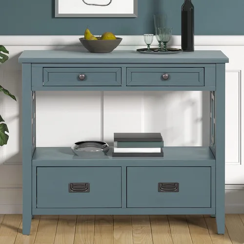 Miniatura 3 de Mesa consola de granja con 4 cajones y estante de almacenamiento, mesa de entrada de madera, sofá, aparador para sala de estar, cocina, comedor