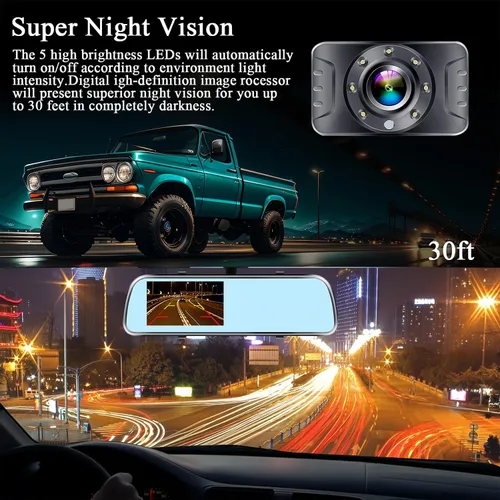Miniatura 3 de Espejo de cámara de respaldo HD 1080P – Plug and Play, fácil de instalar, visión nocturna a color, espejo retrovisor con cámara de matrícula
