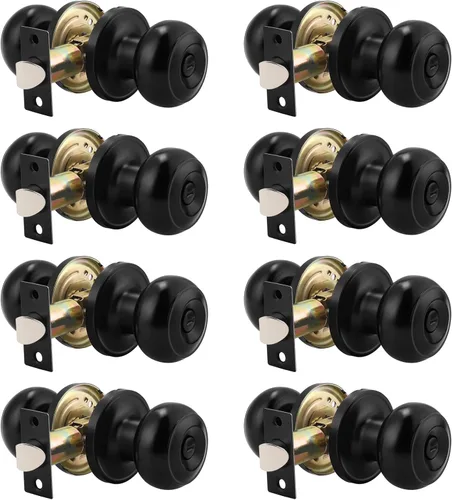 Miniatura 32 de Probrico Paquete de 6 pomos de privacidad para puerta, cerradura interior para dormitorio, baño, manija de puerta de latón antiguo, bola redonda sin