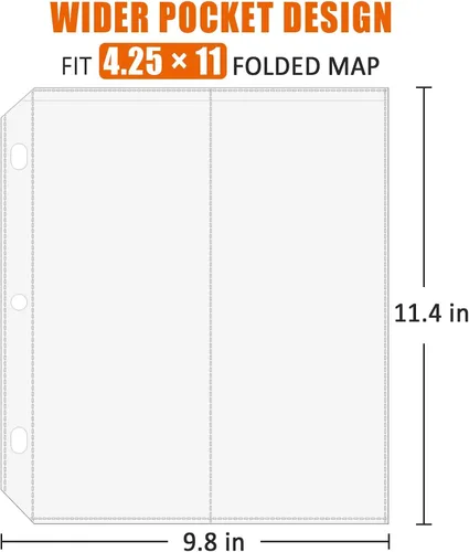Miniatura 2 de Fundas plegadas para mapas, protector de mapa, página de sobres para carpetas de 3 anillas, soporte para folletos con bolsillos de 4.5 x 11