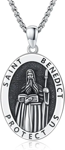 Miniatura 313 de Collar con colgante de plata de ley 925 con medalla de San Patrón, joyería religiosa para hombres y mujeres, con cadena de acero inoxidable 316L