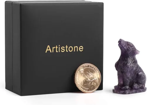 Miniatura 8 de Artistone Figuras de lobo de cristal de amatista de 2.0 pulgadas, regalo de piedras preciosas talladas a mano, estatua de lobos, tallas de animales