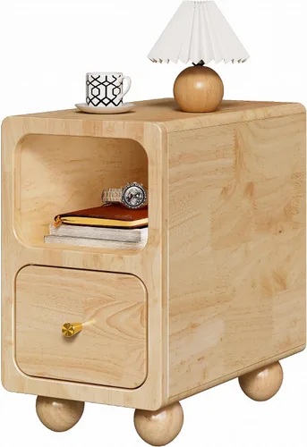 Miniatura 11 de Mesita de noche de madera maciza, mesita de noche estrecha con cajones, mesita de noche moderna negra de mediados de siglo, mesita de noche pequeña