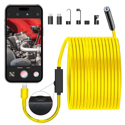 Miniatura 8 de Cámara endoscopio JSE con luz, boroscopio impermeable de 16.4 pies 1920P HD, cable semirrígido, cámara serpiente de inspección con 8 luces LED