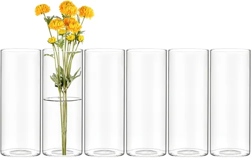 Miniatura 10 de CYS EXCEL Juego de 6 jarrones de cristal pequeños, pequeños jarrones de flores transparentes para centros de mesa de boda, decoración de mesa