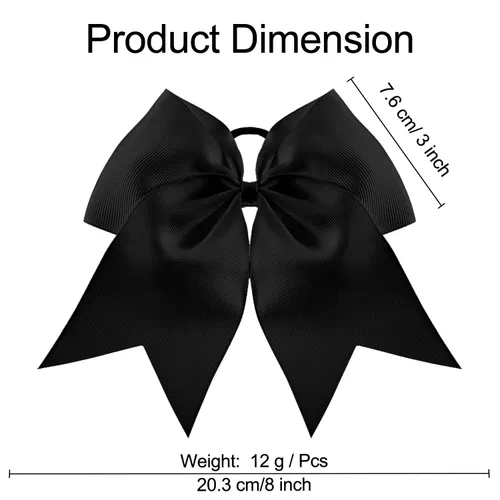 Miniatura 3 de 2 paquetes de lazos grandes para animadoras de 8 pulgadas con soporte para coleta, lazos grandes para el cabello para uniformes de sóftbol para Negro