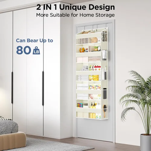 Miniatura 2 de PureSpace Organizador de 5 niveles sobre la puerta con 10 bolsillos laterales de malla y ventanas transparentes, capacidad de peso de 80 libras