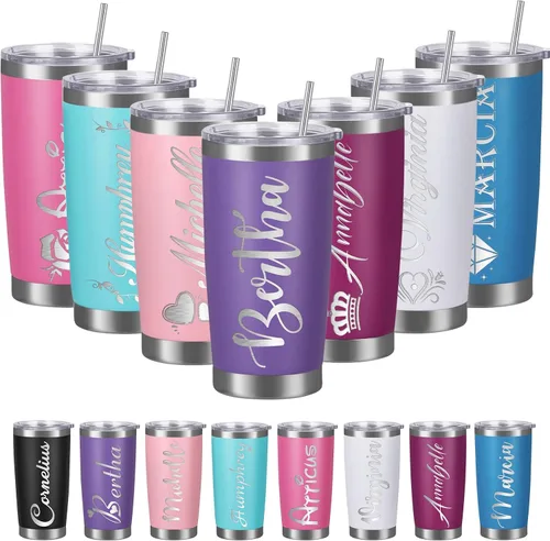Miniatura 11 de Vasos personalizados con nombres, tapas y pajitas, tazas de viaje grabadas con láser personalizadas de 20 onzas, vasos aislados personalizados