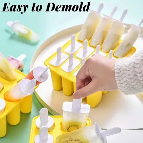 Miniatura 2 de AuraGlor Juego de 4 moldes clásicos para paletas, moldes de silicona para hacer helados, moldes para helados, accesorios de cocina, fácil Rosado