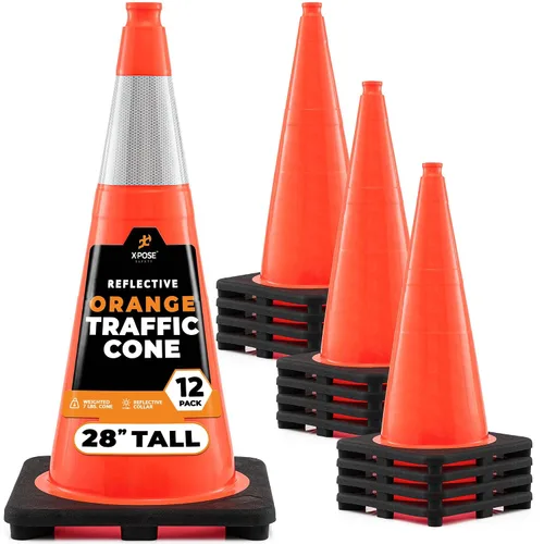 Miniatura 25 de Xpose Safety Conos de tráfico naranjas de 12 pulgadas con collar de 4 pulgadas, paquete de 4 conos de seguridad de plástico PVC multiusos