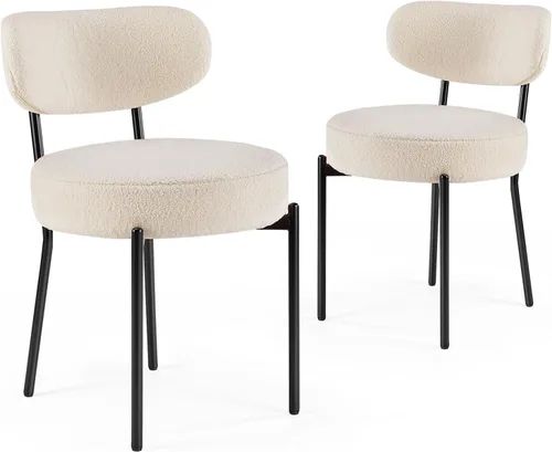 Miniatura 8 de Juego de 2 sillas de comedor, modernas sillas de cocina tapizadas de mediados de siglo con asiento acolchado de piel sintética y patas de metal