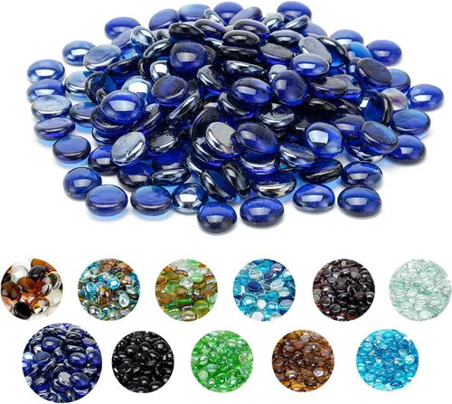 Miniatura 9 de Skyflame - Cuentas de vidrio de fuego mezclado de 10 libras para chimenea, lugar para fogatas y paisajismo, de ½ pulgada de alto brillo, color azul