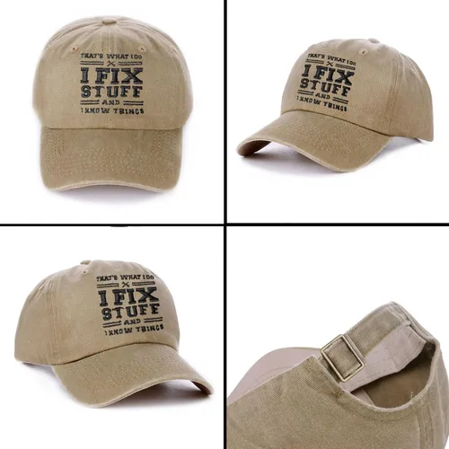 Miniatura 4 de Gorro de béisbol con texto en inglés That's What I Do I Fix Stuff and I Know Things, regalo de cumpleaños para hombre, color negro