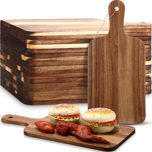 Tanlade 18 tablas de cortar a granel de 15 x 7 pulgadas, tabla de cortar de madera de acacia con mango de madera de charcutería grabado, tablones de