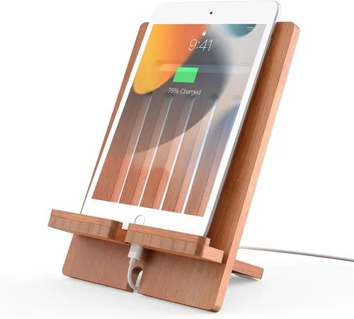 Miniatura 11 de Pezin & Hulin Soporte ajustable de bambú para tableta, soporte para teléfono celular de escritorio compatible con Pad Air/Pro/Mini, lector