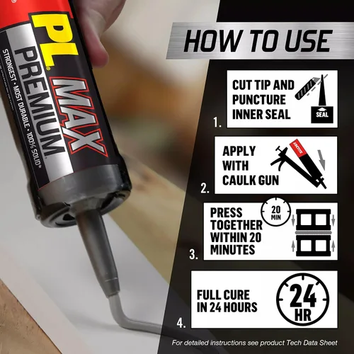 Miniatura 2 de Loctite PL Premium Max Adhesivo de construcción, cartucho de 9 onzas líquidas, 1 paquete, pegamento de construcción versátil para madera, hormigón