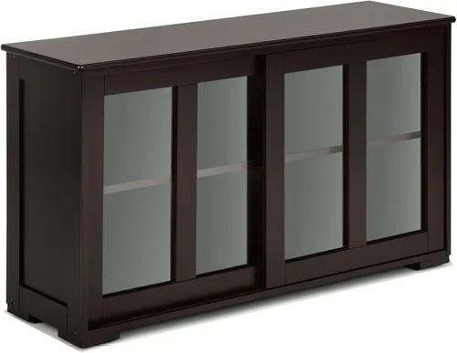 Miniatura 10 de Armario de buffet apilable, moderno aparador de cocina con puerta corrediza de vidrio templado, armario con estante ajustable, mesa de buffet
