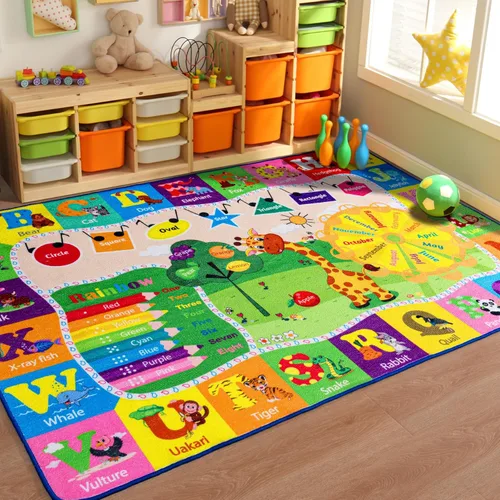 Miniatura 18 de Alfombras infantiles lavables para sala de juegos, alfombras de aprendizaje educativas y divertidas con formas de animales del alfabeto ABC
