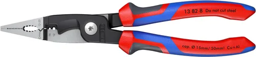 Miniatura 3 de Knipex Tools 13 82 8, Alicates de instalación eléctrica 6 en 1 con mango de agarre cómodo, Rojo y Azul