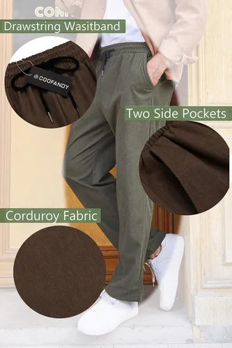 Miniatura 5 de COOFANDY Pantalones casuales de pana para hombre, pantalones elásticos con cintura elástica ajustable