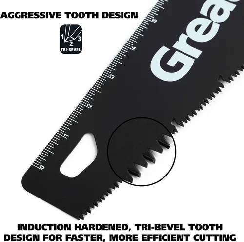 Miniatura 5 de GreatNeck 74003 - Sierra de mano de 15 pulgadas, hoja de acero SK-5, dientes de tres biseles, agarre cómodo, marco de aluminio, herramienta de corte