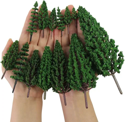 Miniatura 6 de 52pcs modelo pino árboles verde pino plástico para bosque HO escala modelo ferroviario diseño miniatura paisaje S0901