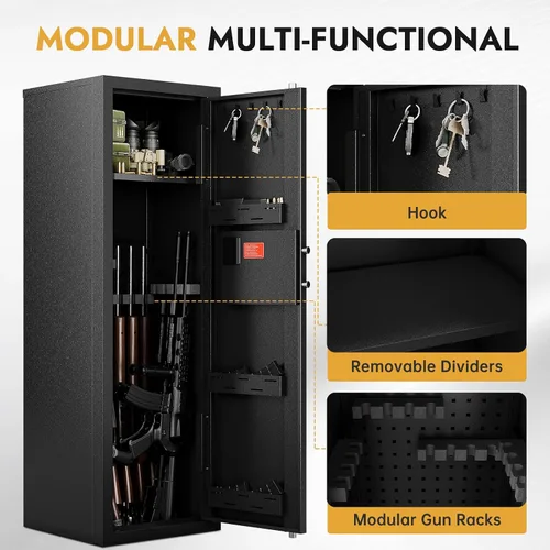 Miniatura 4 de KAER Caja fuerte biométrica 10-15 para rifles y pistolas, gabinete grande para armas con estantes extraíbles y estante ajustable, teclado de huellas