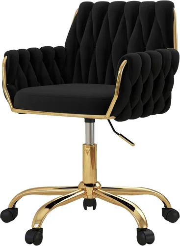 Miniatura 11 de Silla de Escritorio Giratoria de Piel Sintética de 360°, Moderno Sillón de Oficina en Casa Ajustable en Altura con Base Dorada para Adolescentes