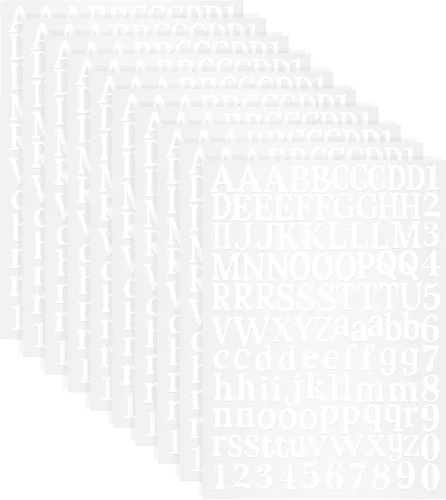 Miniatura 8 de 10 hojas de calcomanías de letras de vinilo negro, 1200 piezas de calcomanías autoadhesivas de números y alfabeto, números de buzón para letreros