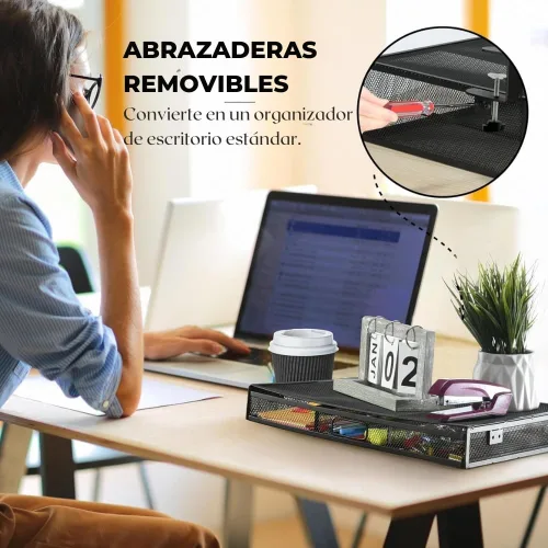 Miniatura 6 de Organizador de Cajones Debajo del Escritorio con Abrazadera, Accesorio de Malla Metálica, 1 Cajón Deslizante, Organizador para Escritorio o Debajo
