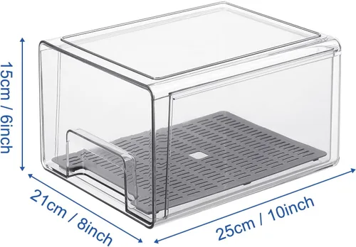 Miniatura 2 de Cajones organizadores de refrigerador transparentes extraíbles con escurridor, contenedores de almacenamiento apilables para refrigerador