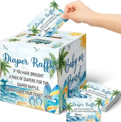 Miniatura 47 de Teling 51 boletos para rifas de pañales con caja de tarjetas, decoración de baby shower, caja de soporte para baby shower, para fiesta de rifas