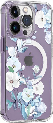Miniatura 6 de Funda Magsafe para iPhone 12 Pro Max, diseño floral delgado a prueba de golpes duro PC+TPU parachoques flor mujeres cubierta magnética flor