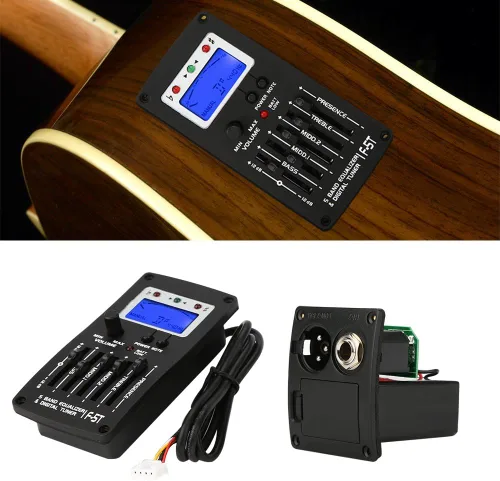 Miniatura 2 de Tbest Preamplificador de guitarra, ecualizador de preamplificador de guitarra, sintonizador digital F 5T 5 bandas, pastilla de sintonizador digital