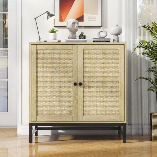 Miniatura 11 de ZLWJGY Credenza - Armario tipo bufé de ratán, aparador de almacenamiento con 4 puertas, mesa consola grande de mediados de siglo moderna de 59