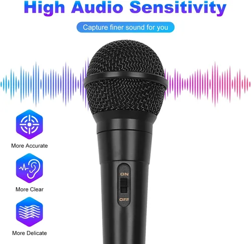 Miniatura 4 de Micrófono de mano con cable, micrófono vocal dinámico cardioide de mano dual con interruptor de encendido/apagado, cable de 13 pies, conector