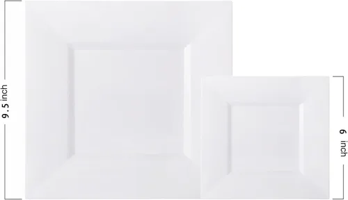 Miniatura 2 de Liacere 100 piezas de platos cuadrados de plástico blanco - 50 piezas de platos de cena resistentes de 9.5 pulgadas y 50 piezas de platos de postre